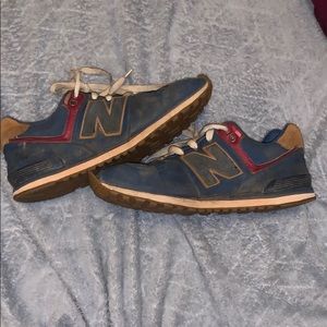 New Balance 574 in Blue Red Brown and White